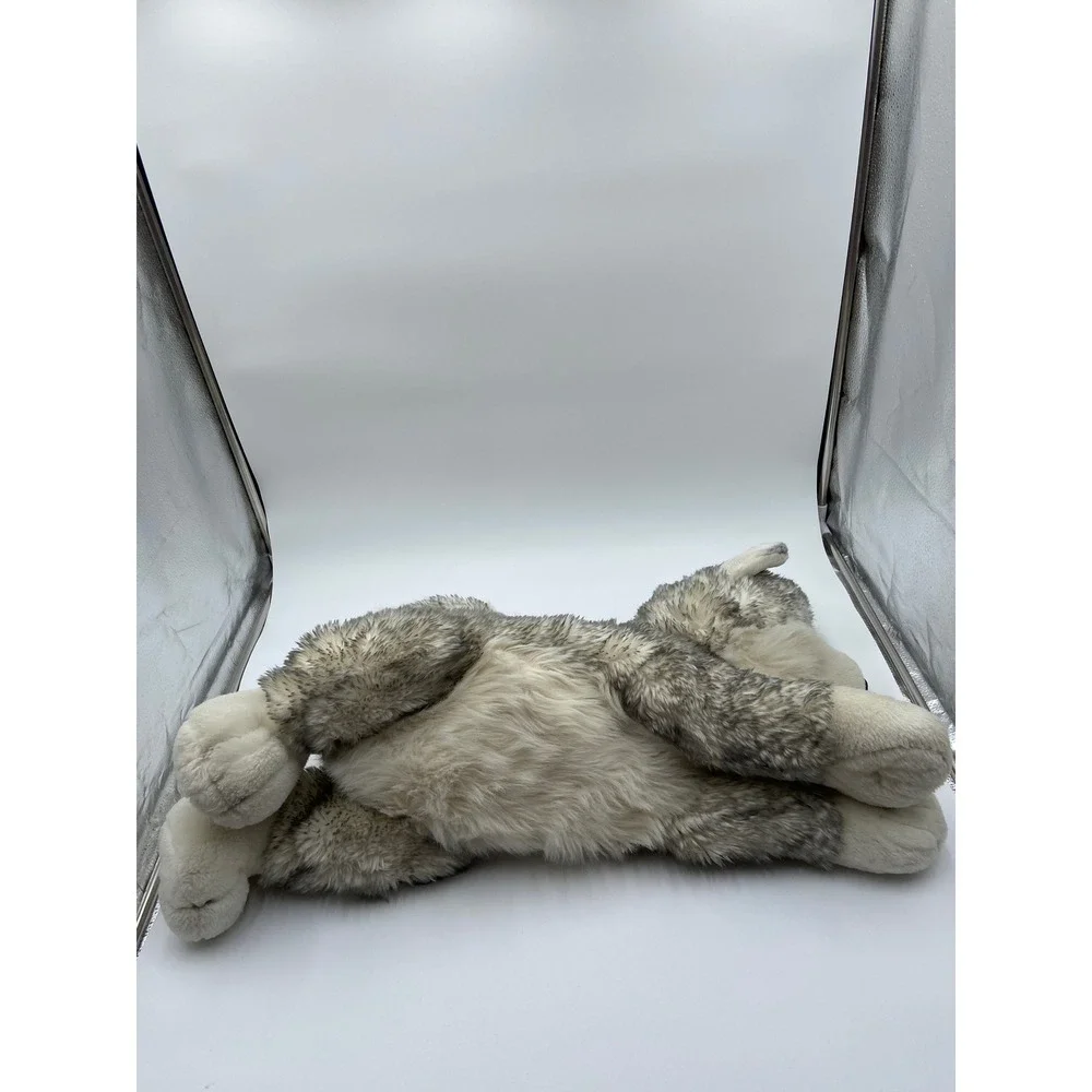 Aurora Husky Dog Plush Gray White Large 28 Inch Realistic Blue Eyes Lying Down